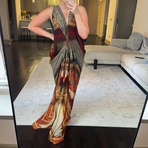 Camilla Long Drape Dress with Zip Front